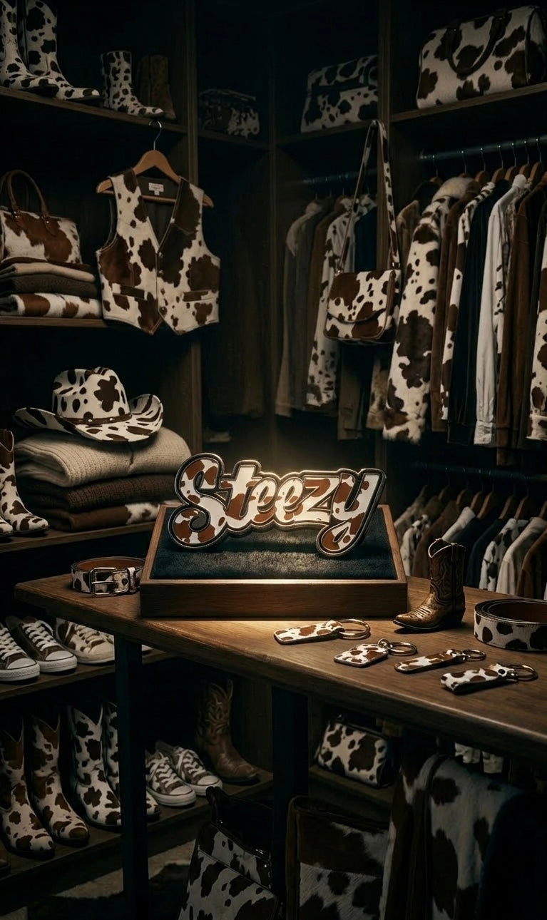 Steezy Brown & White Cow Print